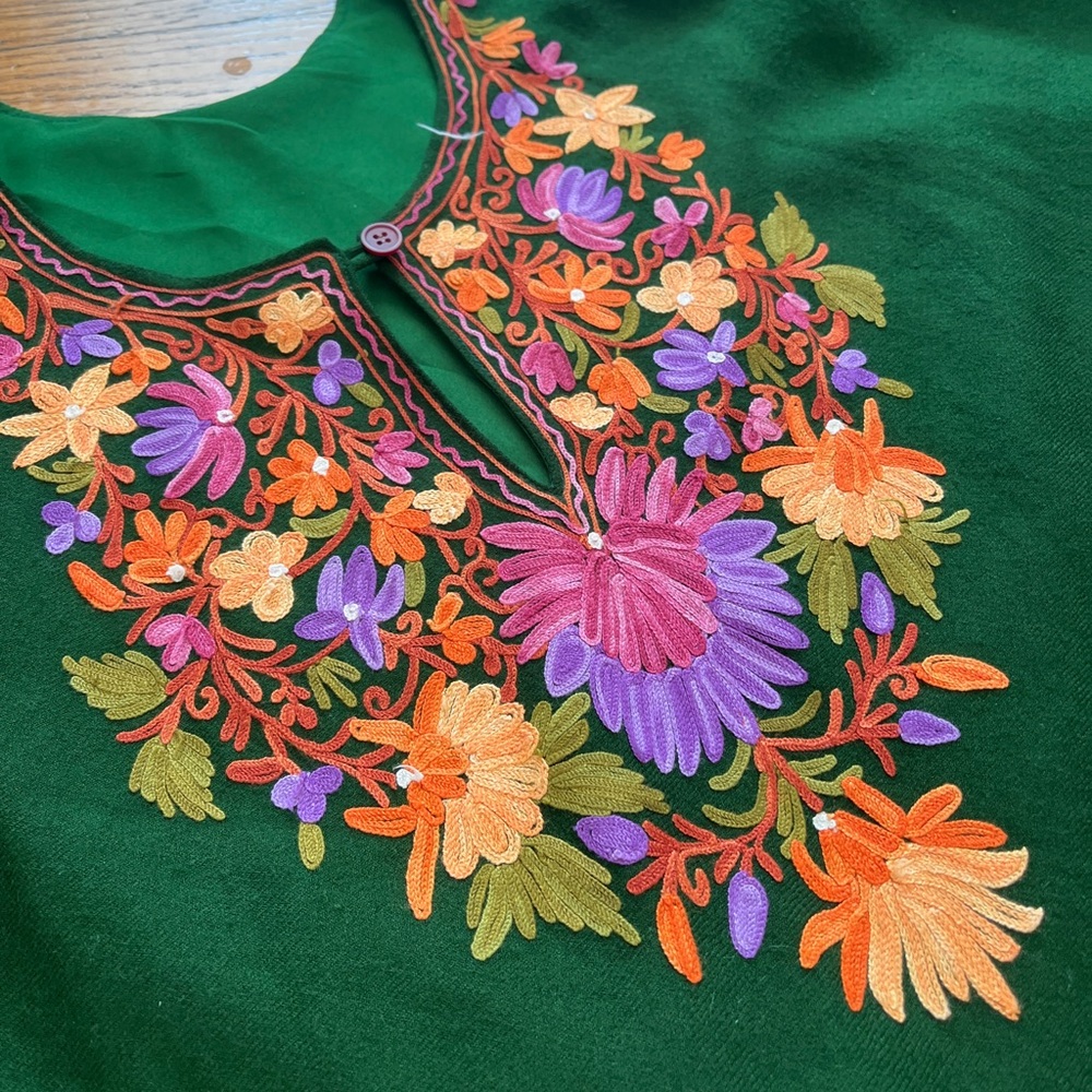 Vintage Embroidered Green Poncho